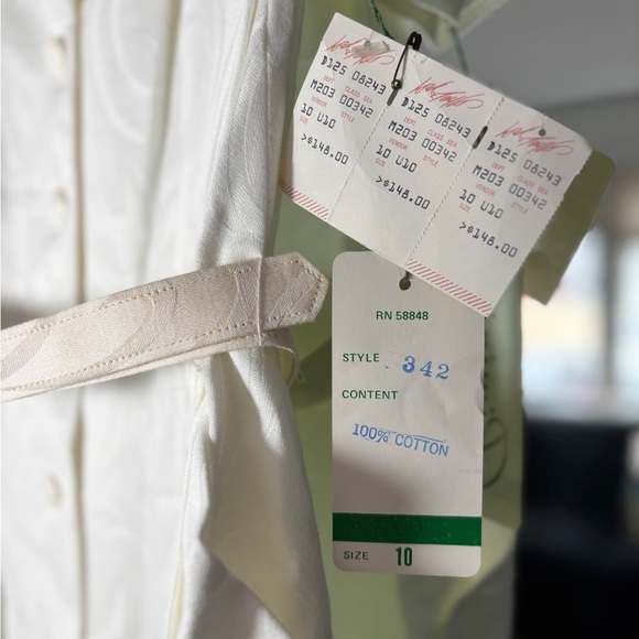 NWT VINTAGE Rimini 100% Cotton Belted White Patterned Button Up Midi Dress SZ 10 - Picture 4 of 8